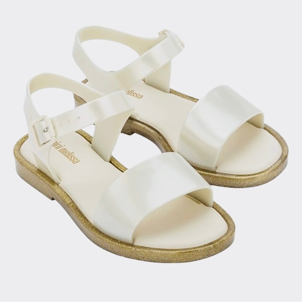 Mini Melissa Mel Mar Sandal white/gold glitter size 2 BRAND NEW IN BOX!